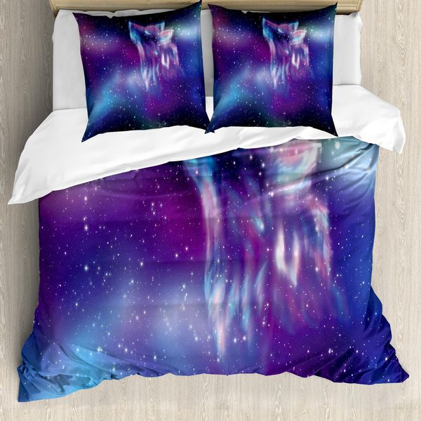Abakuhaus Copripiumino Fantasia, Northern Aurora Borealis, Antiacaro, Adatto A Chi Soffre Di Allergie, Con Federe, 200 Cm X 200 Cm - 80 X 80 Cm, Blu Lilla-image