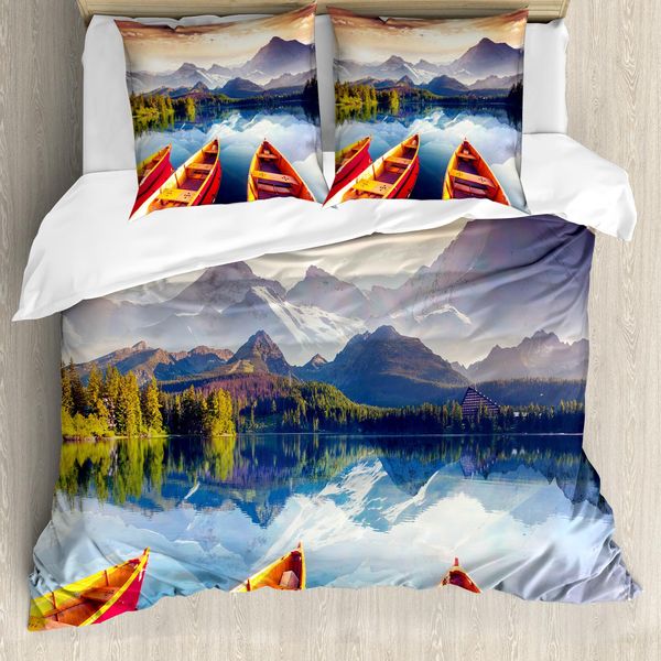 Abakuhaus Copripiumino Naturale, Montagne, Barche, Antiacaro, Adatto A Chi Soffre Di Allergie, Con Federe, 155 Cm X 220 Cm - 80 X 80 Cm, Multicolore-image