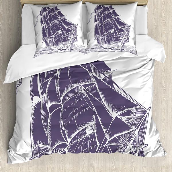 Abakuhaus Copripiumino Nautico, Vecchia Barca A Vela In Mare, Antiacaro, Adatto A Chi Soffre Di Allergie, Con Federe, 155 Cm X 220 Cm - 80 X 80 Cm, Lavanda-image