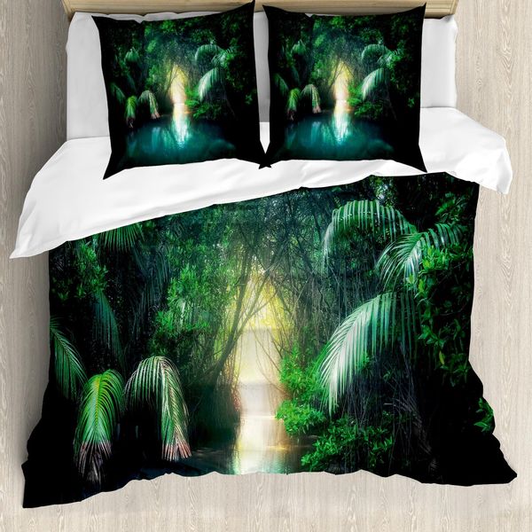 Abakuhaus Copripiumino Urwald, Mangrove Rainforest Lake, Antiacaro, Adatto A Chi Soffre Di Allergie, Con Federe, 200 Cm X 200 Cm - 80 X 80 Cm, Verde Acqua-image