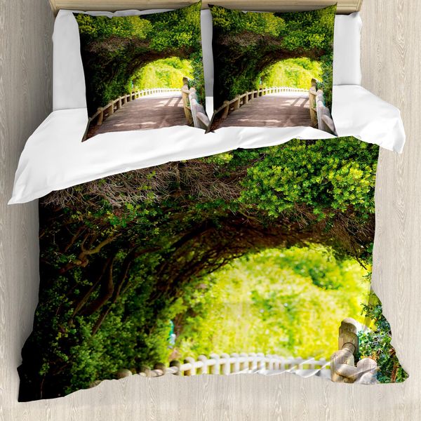 Abakuhaus Copripiumino Wald, Nature Boardwalk Torbogen, Antiacaro, Adatto A Chi Soffre Di Allergie, Con Federe, 200 Cm X 200 Cm - 80 X 80 Cm, Beige Verde Marrone-image