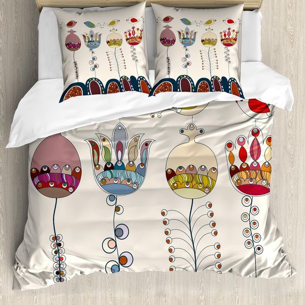 Abakuhaus Copripiumino Da Giardino, Uccelli E Fiori, Antiacaro, Adatto A Chi Soffre Di Allergie, Con Federe, 155 Cm X 220 Cm - 80 X 80 Cm, Multicolore-image