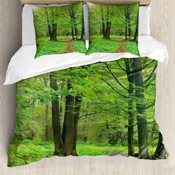 Abakuhaus Copripiumino Naturale, Alberi Estivi Tranquilli, Antiacaro, Adatto A Chi Soffre Di Allergie, Con Federe, 155 Cm X 220 Cm - 80 X 80 Cm, Verde Felce Marrone-image