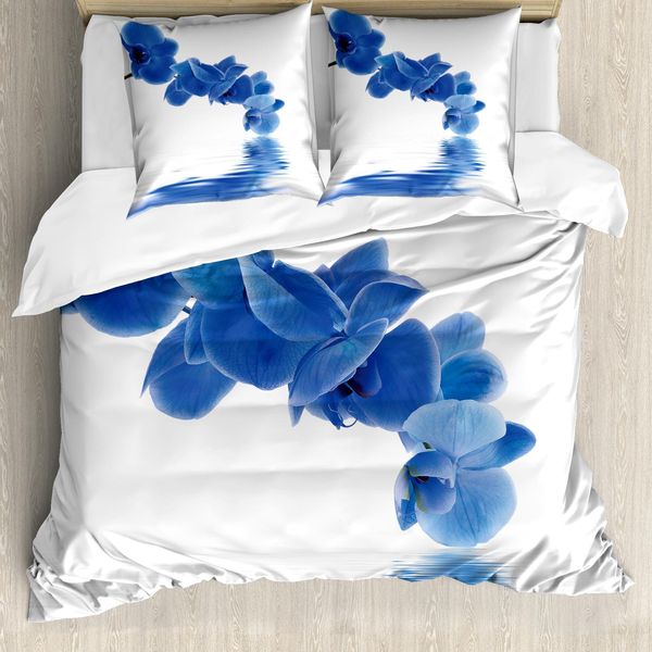 Abakuhaus Copripiumino Blu, Orchidea Sposa, Antiacaro, Adatto A Chi Soffre Di Allergie, Con Federe, 200 Cm X 200 Cm - 80 X 80 Cm, Viola Blu Bianco-image