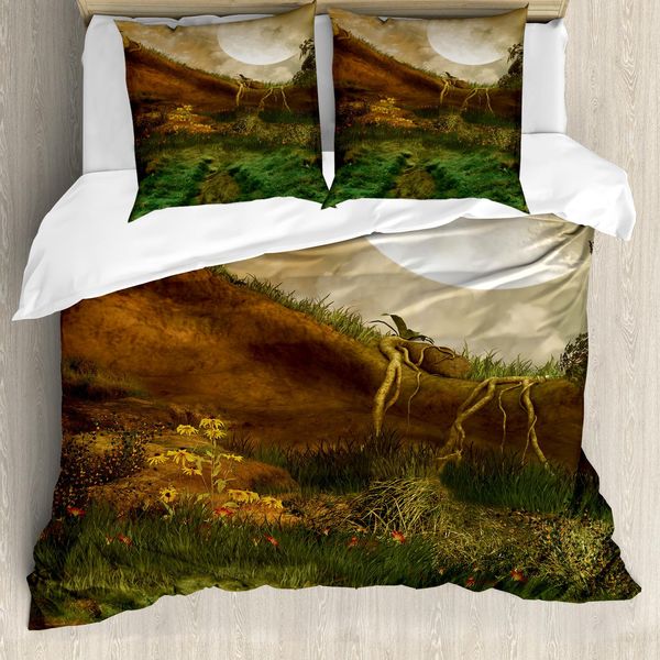 Abakuhaus Copripiumino Naturale, Valle Con Luna Piena, Antiacaro, Adatto A Chi Soffre Di Allergie, Con Federe, 155 Cm X 220 Cm - 80 X 80 Cm, Verde Felce Cannella-image