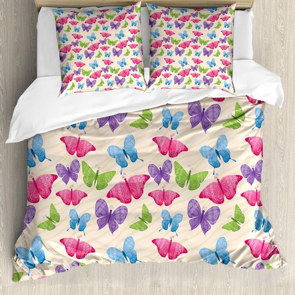 Abakuhaus Copripiumino Moderno, Farfalle Colorate, Antiacaro, Adatto A Chi Soffre Di Allergie, Con Federe, 155 Cm X 220 Cm - 80 X 80 Cm, Multicolore-image