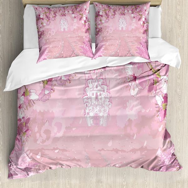 Abakuhaus Copripiumino Fantasia, Castello Medievale Surreale, Antiacaro, Adatto A Chi Soffre Di Allergie, Con Federe, 155 Cm X 220 Cm - 80 X 80 Cm, Rosa Confetto-image