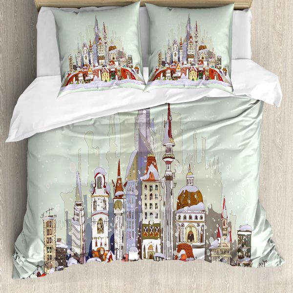 Abakuhaus Copripiumino Natalizio, Natale City Vacanze, Antiacaro, Adatto A Chi Soffre Di Allergie, Con Federe, 155 Cm X 220 Cm - 80 X 80 Cm, Verde Chiaro Lavanda-image