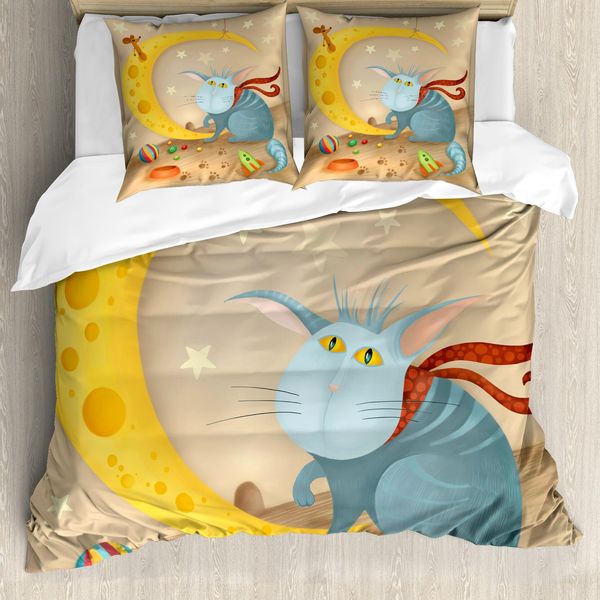 Abakuhaus Divertente Set Copripiumino Per Letti Matrimoniali, Cat Mouse Mezzaluna, Antiacaro, Adatto A Chi Soffre Di Allergie, Con Federe, Multicolore-image