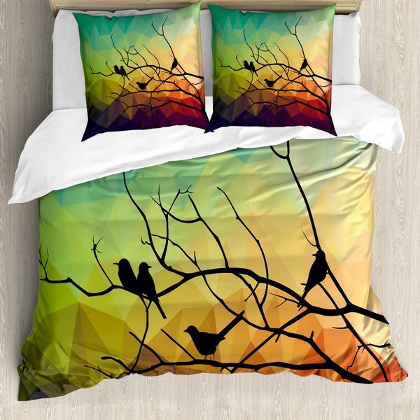 Abakuhaus Copripiumino Moderno, Uccello Astratto E Ramo, Antiacaro, Adatto A Chi Soffre Di Allergie, Con Federe, 155 Cm X 220 Cm - 80 X 80 Cm, Multicolore-image