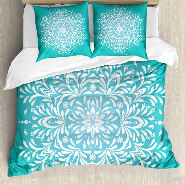 Abakuhaus Copripiumino Blu, Fiocco Di Neve Invernale, Antiacaro, Adatto A Chi Soffre Di Allergie, Con Federe, 200 Cm X 200 Cm - 80 X 80 Cm, Azzurro E Bianco-image