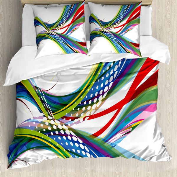 Abakuhaus Copripiumino Colorato, Abstract Wave Ombre, Antiacaro, Adatto A Chi Soffre Di Allergie, Con Federe, 200 Cm X 200 Cm - 80 X 80 Cm, Multicolore-image