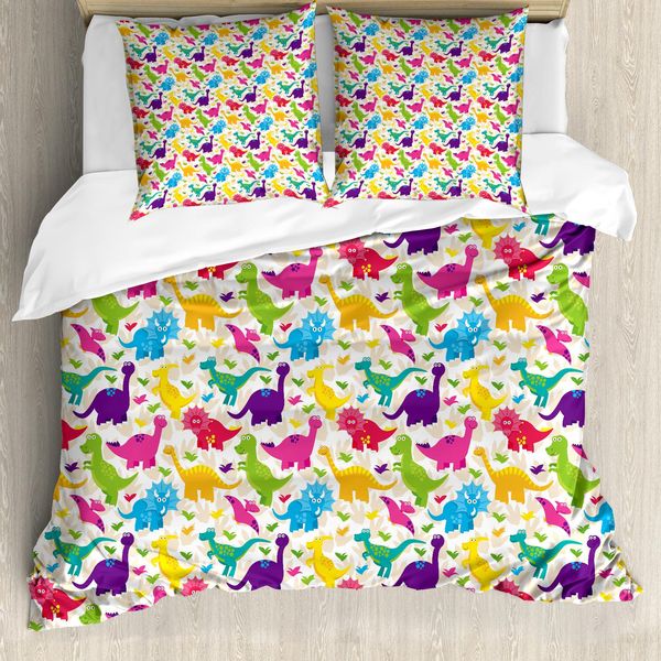 Abakuhaus Copripiumino Dino, Wild Animal Kids, Antiacaro, Adatto A Chi Soffre Di Allergie, Con Federe, 155 Cm X 220 Cm - 80 X 80 Cm, Multicolore-image