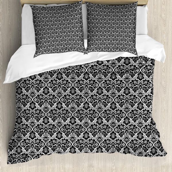 Abakuhaus Copripiumino Vittoriano, Motivi Floreali Antichi, Antiacaro, Adatto A Chi Soffre Di Allergie, Con Federe, 155 Cm X 220 Cm - 80 X 80 Cm, Bianco E Nero-image