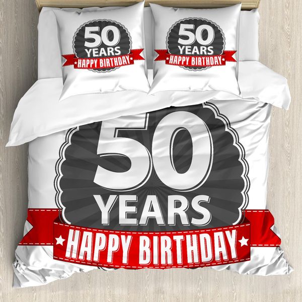 Abakuhaus 50° Compleanno Copripiumino, 50° Compleanno Retrò, Antiacaro Adatto A Chi Soffre Di Allergie Con Federe, 155 Cm X 220 Cm - 80 X 80 Cm, Grigio, Rosso, Bianco-image