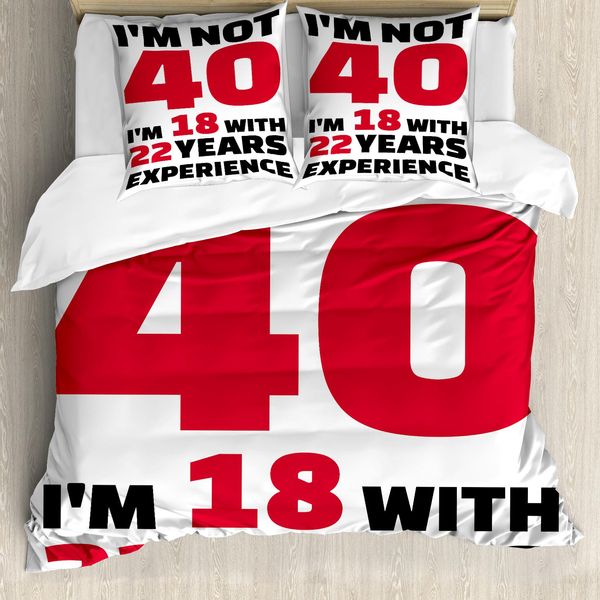 Abakuhaus 40° Compleanno Copripiumino, Feel 18 Words, Antiacaro, Adatto A Chi Soffre Di Allergie, Con Federe, 155 Cm X 220 Cm - 80 X 80 Cm, Rosa, Bianco E Nero-image