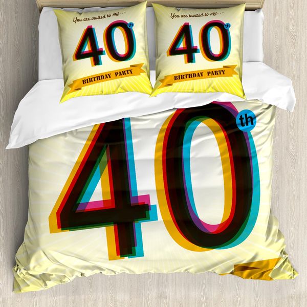 Abakuhaus 40° Compleanno Copripiumino, Invito Vintage, Antiacaro, Adatto A Chi Soffre Di Allergie, Con Federe, 155 Cm X 220 Cm - 80 X 80 Cm, Multicolore-image