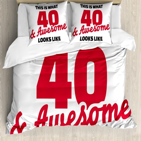Abakuhaus 40° Compleanno Copripiumino, 40 Tema Colori Tenui, Antiacaro, Adatto A Chi Soffre Di Allergie, Con Federe, 155 Cm X 220 Cm - 80 X 80 Cm, Rosa-Nero-Bianco-image