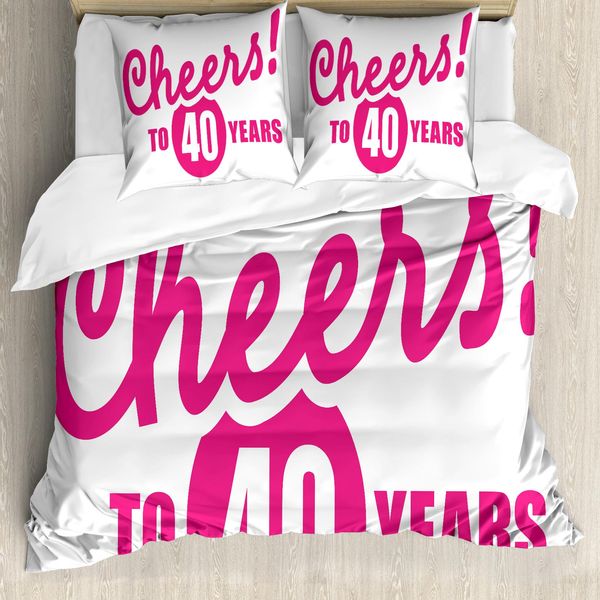 Abakuhaus 40° Compleanno Copripiumino, Cheery Gruß, Antiacaro, Adatto A Chi Soffre Di Allergie, Con Federe, 155 Cm X 220 Cm - 80 X 80 Cm, Rosa Bianco-image