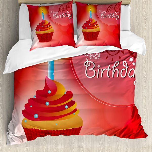 Abakuhaus Set Copripiumino Astratto Per Letti Matrimoniali, Party Cupcake Sun, Antiacaro, Adatto A Chi Soffre Di Allergie, Con Federe, Arancione Rubino E Rosso-image