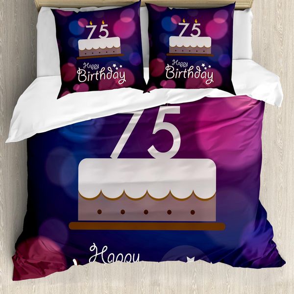 Abakuhaus 75° Compleanno Copripiumino, Grafica Torta, Antiacaro, Adatto A Chi Soffre Di Allergie, Con Federe, 155 Cm X 220 Cm - 80 X 80 Cm, Viola Magenta Bianco-image