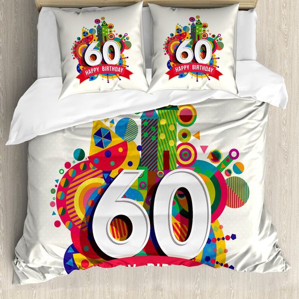 Abakuhaus 60° Compleanno Copripiumino, Birthday Castle Boot, Antiacaro, Adatto A Chi Soffre Di Allergie, Con Federe, 200 Cm X 200 Cm - 80 X 80 Cm, Multicolore-image