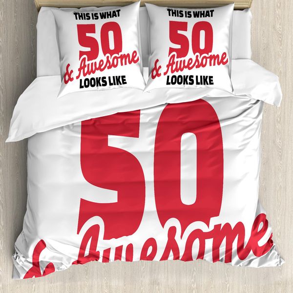 Abakuhaus 50° Compleanno Copripiumino, 50 Anni Colori Caldi, Antiacaro Adatto A Chi Soffre Di Allergie Con Federe, 155 Cm X 220 Cm - 80 X 80 Cm, Rosso Nero Bianco-image