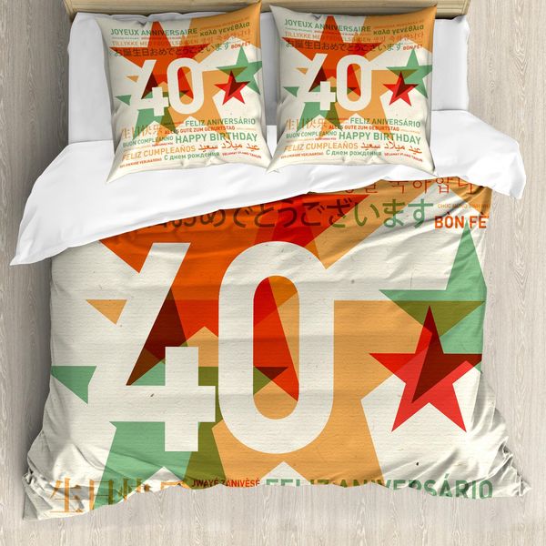 Abakuhaus 40° Compleanno Copripiumino, Celebration Worldwide, Antiacaro, Adatto A Chi Soffre Di Allergie, Con Federe, 155 Cm X 220 Cm - 80 X 80 Cm, Multicolore-image