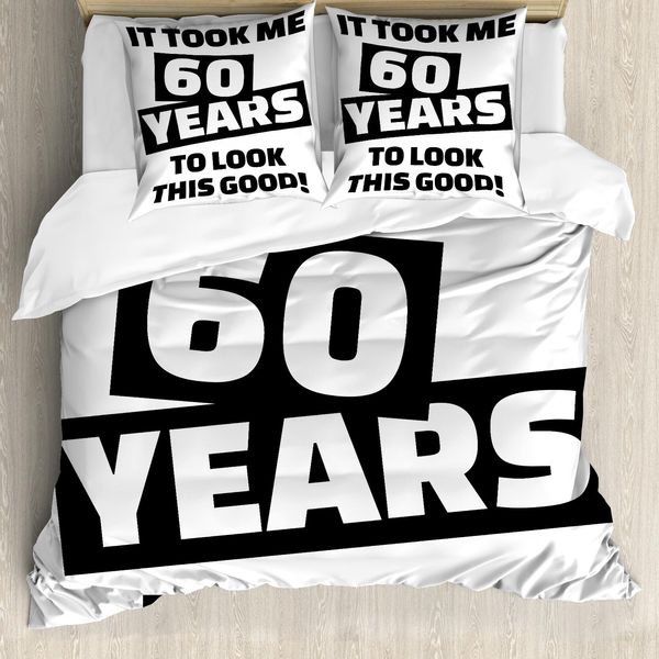 Abakuhaus 60° Compleanno Copripiumino, Slogan "Party Words"", Antiacaro, Adatto A Chi Soffre Di Allergie, Con Federe, 200 Cm X 200 Cm - 80 X 80 Cm, Bianco E Nero"-image