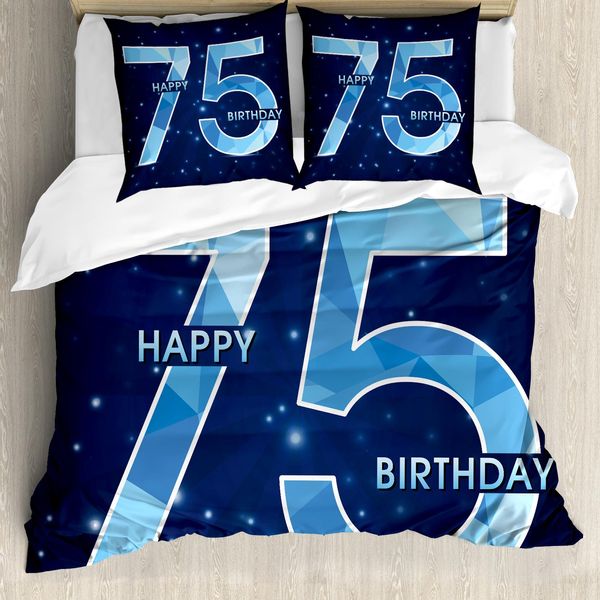 Abakuhaus 75° Compleanno Copripiumino, Tema Compleanno Stelle, Antiacaro, Adatto A Chi Soffre Di Allergie, Con Federe, 200 Cm X 200 Cm - 80 X 80 Cm, Blu Scuro Azzurro-image