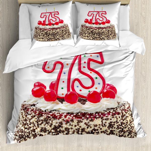 Abakuhaus 75° Compleanno Copripiumino, Torta 75, Antiacaro, Adatto A Chi Soffre Di Allergie, Con Federe, 200 Cm X 200 Cm - 80 X 80 Cm, Multicolore-image