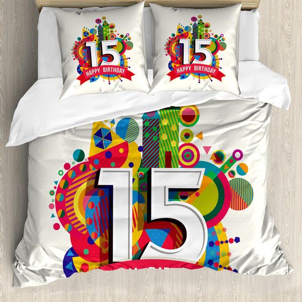 Abakuhaus 15° Compleanno Copripiumino, Fifteenth Birthday, Antiacaro, Adatto A Chi Soffre Di Allergie, Con Federe, 155 Cm X 220 Cm - 80 X 80 Cm, Multicolore-image
