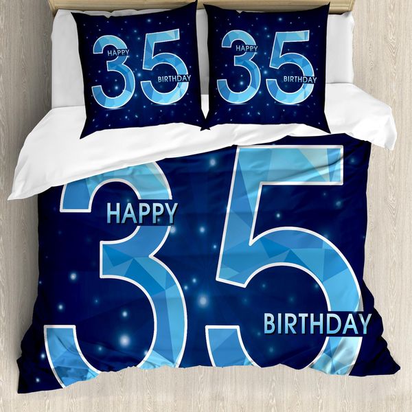 Abakuhaus 35° Compleanno Copripiumino, Thirthy 5 Moderno, Antiacaro, Adatto A Chi Soffre Di Allergie, Con Federe, 155 Cm X 220 Cm - 80 X 80 Cm, Blu Scuro E Azzurro-image