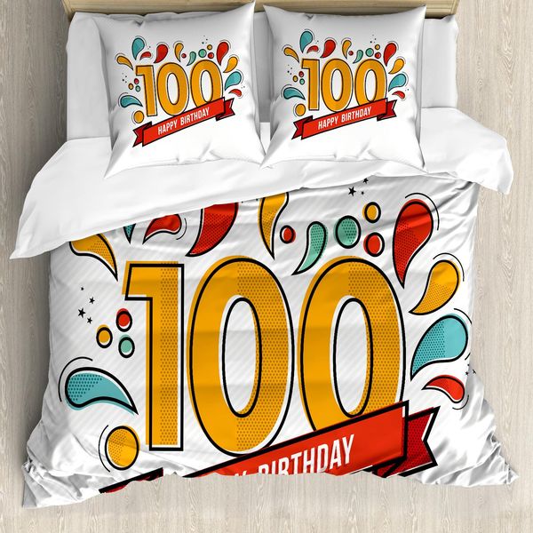 Abakuhaus 100° Compleanno Copripiumino, Immagine "Invecchiare"", Antiacaro, Adatto A Chi Soffre Di Allergie, Con Federe, 200 Cm X 200 Cm - 80 X 80 Cm, Multicolore"-image