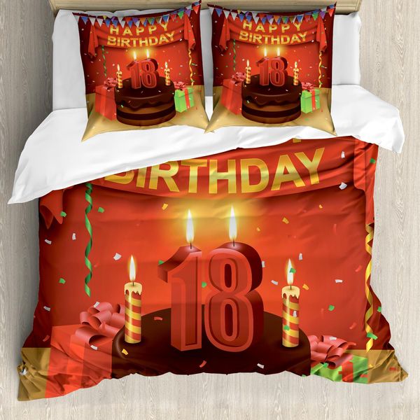Abakuhaus 18° Compleanno Copripiumino, Torta Di Compleanno, Antiacaro, Adatto A Chi Soffre Di Allergie, Con Federe, 200 Cm X 200 Cm - 80 X 80 Cm, Rosso E Bordeaux-image
