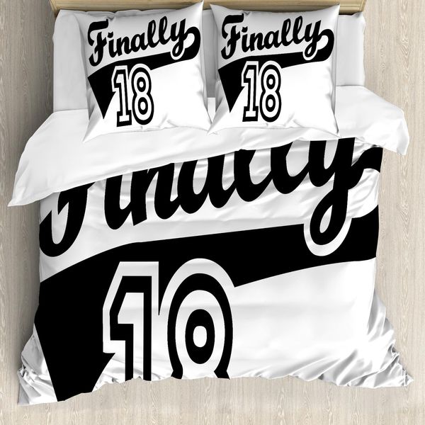 Abakuhaus 18° Compleanno Copripiumino, Parole Relative Al Basket, Antiacaro, Adatto A Chi Soffre Di Allergie, Con Federe, 155 Cm X 220 Cm - 80 X 80 Cm, Bianco E Nero-image