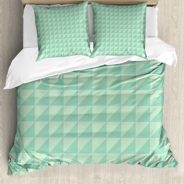 Abakuhaus Copripiumino Menta, Triangoli Semiquadrati, Antiacaro, Adatto A Chi Soffre Di Allergie, Con Federe, 155 Cm X 220 Cm - 80 X 80 Cm, Menta E Verde Mandorla-image
