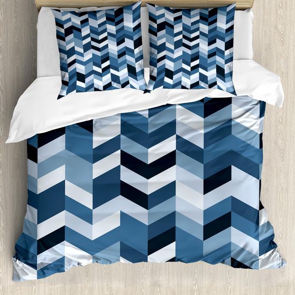 Abakuhaus Copripiumino Marine, Linee A Zig Zag Twisty, Antiacaro, Adatto A Chi Soffre Di Allergie, Con Federe, 200 Cm X 200 Cm - 80 X 80 Cm, Blu Scuro E Blu Ardesia-image