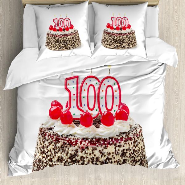 Abakuhaus 100° Compleanno Copripiumino, Torta E Candeline, Antiacaro, Adatto A Chi Soffre Di Allergie, Con Federe, 200 Cm X 200 Cm - 80 X 80 Cm, Multicolore-image