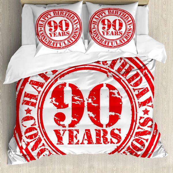 Abakuhaus 90° Compleanno Copripiumino, Timbro Grunge 90, Antiacaro, Adatto A Chi Soffre Di Allergie, Con Federe, 155 Cm X 220 Cm - 80 X 80 Cm, Rosso-Bianco-image