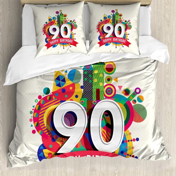 Abakuhaus 90° Compleanno Copripiumino, Funky Pop Birthday, Antiacaro, Adatto A Chi Soffre Di Allergie, Con Federe, 155 Cm X 220 Cm - 80 X 80 Cm, Multicolore-image