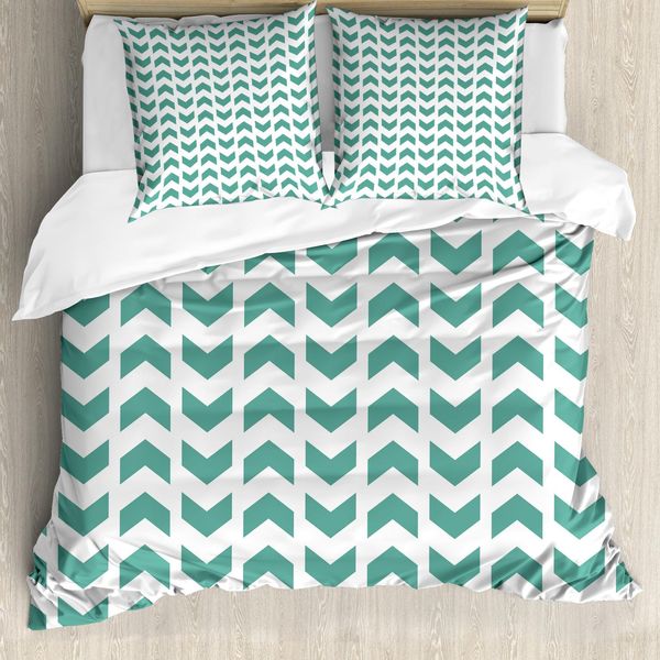 Abakuhaus Copripiumino Alla Menta, Motivo Tribale Astratto A Zigzag, Antiacaro E Anallergico, Con Federe, 155 Cm X 220 Cm - 80 X 80 Cm, Verde Acqua E Bianco-image