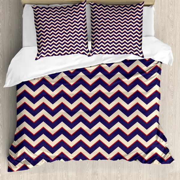 Abakuhaus Copripiumino Marine, Linee Moderne A Zig-Zag, Antiacaro, Adatto A Chi Soffre Di Allergie, Con Federe, 200 Cm X 200 Cm - 80 X 80 Cm, Viola, Marrone Chiaro, Rosso-image
