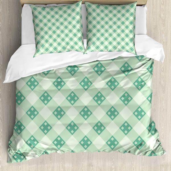 Abakuhaus Set Copripiumino A Quadri Per Letti Matrimoniali, Geometrico A Righe, Antiacaro, Adatto A Chi Soffre Di Allergie, Con Federe, Verde Giada E Verde Menta-image