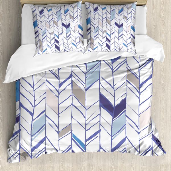 Abakuhaus Copripiumino Angolare, Linea Boho A Zig-Zag Sketchy, Antiacaro, Adatto A Chi Soffre Di Allergie, Con Federe, 200 Cm X 200 Cm - 80 X 80 Cm, Viola Blu Bianco-image