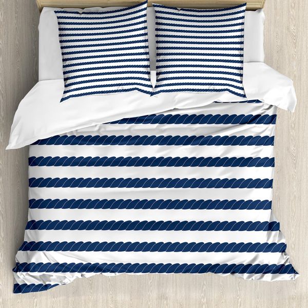 Abakuhaus Copripiumino Blu Navy, Design Marine Sea Life, Antiacaro, Adatto A Chi Soffre Di Allergie, Con Federe, 200 Cm X 200 Cm - 80 X 80 Cm, Viola, Blu E Bianco-image