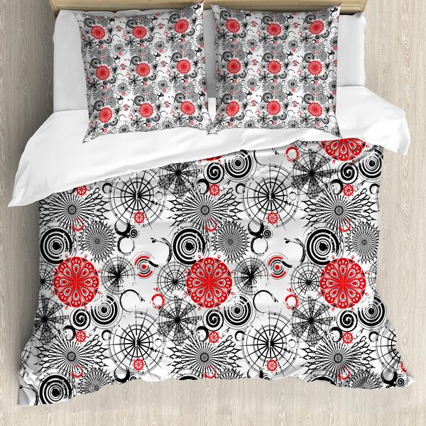 Abakuhaus Copripiumino Mandala, Mandala Runden, Antiacaro, Adatto A Chi Soffre Di Allergie, Con Federe, 200 Cm X 200 Cm - 80 X 80 Cm, Vermiglio, Nero, Bianco-image
