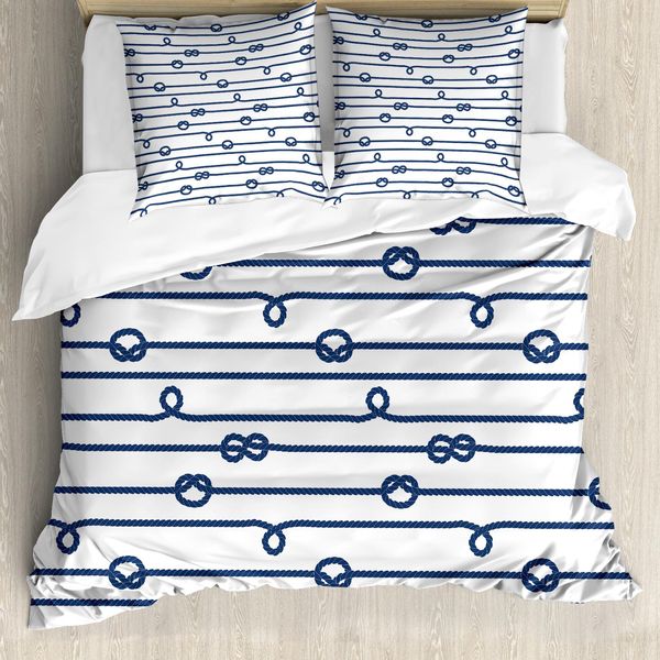 Abakuhaus Copripiumino Blu Navy, Nodi Marinari, Antiacaro, Adatto A Chi Soffre Di Allergie, Con Federe, 155 Cm X 220 Cm - 80 X 80 Cm, Blu Navy E Bianco-image