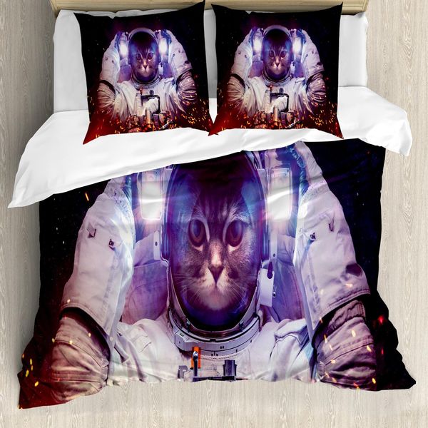 Abakuhaus Copripiumino Raum-Katze, Nebula Galaxy Cosmos, Antiacaro, Adatto A Chi Soffre Di Allergie, Con Federe, 200 Cm X 200 Cm - 80 X 80 Cm, Blu Scuro Viola-image
