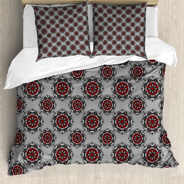 Abakuhaus Set Copripiumino Borgogna Per Letti Matrimoniali, Rosa Marocchina, Antiacaro, Adatto A Chi Soffre Di Allergie, Con Federe, Grigio Chiaro, Bordeaux E Bianco-image